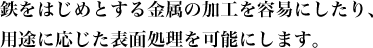 鉄をはじめとする金属の加工を容易にしたり、用途に応じた表面処理を可能にします。